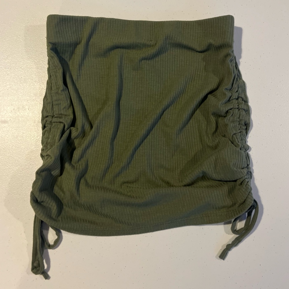 Olive green ribbed mini skirt